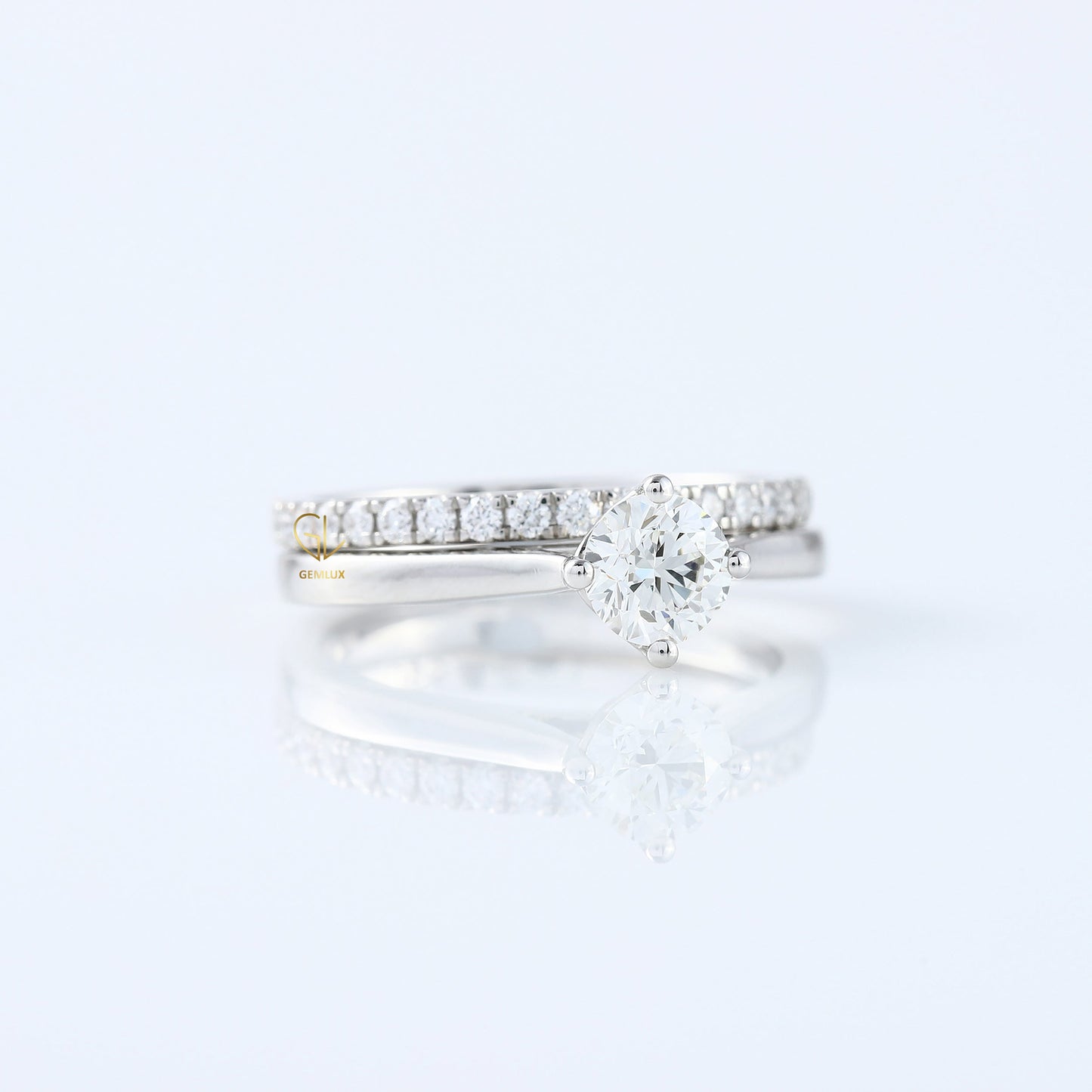 Round Cut Moissanite Diamond Solitaire Ring With Matching Eternity Wedding Ring Set