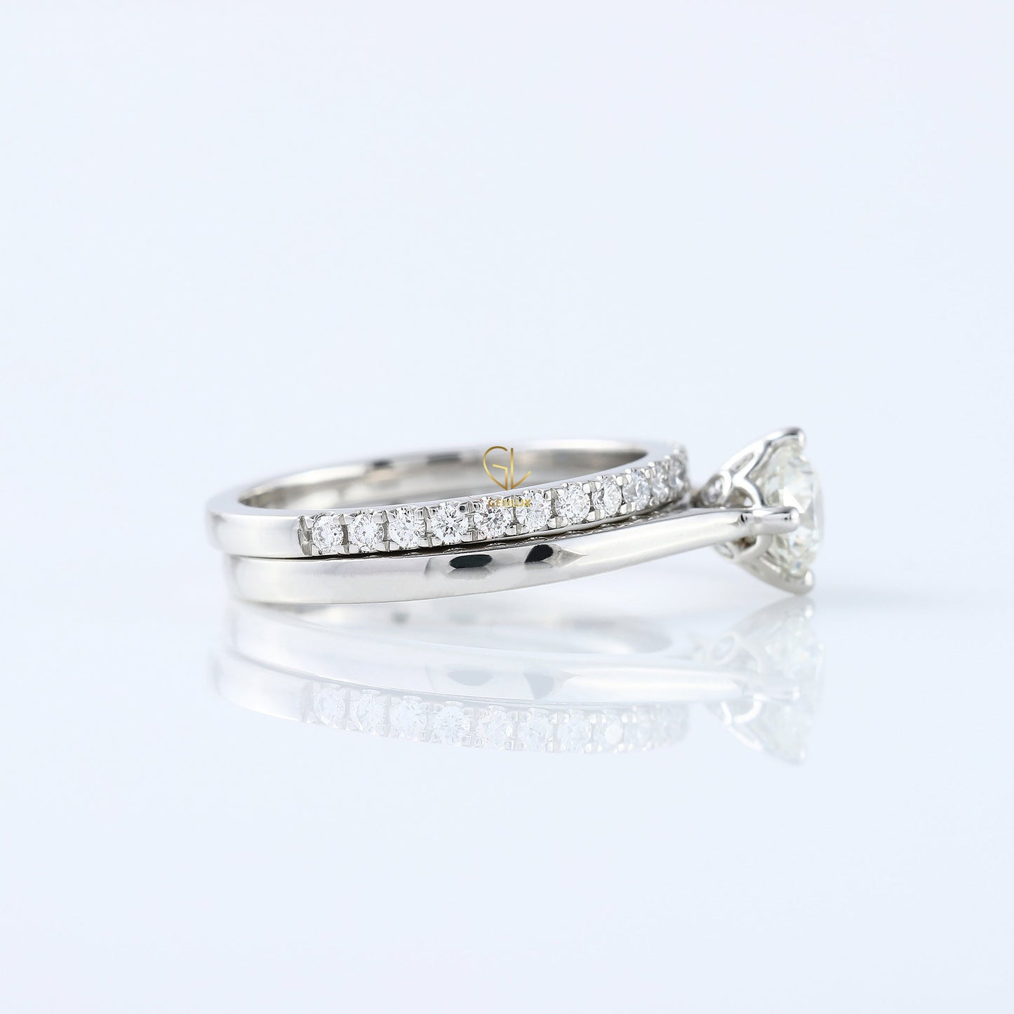 Round Cut Moissanite Diamond Solitaire Ring With Matching Eternity Wedding Ring Set