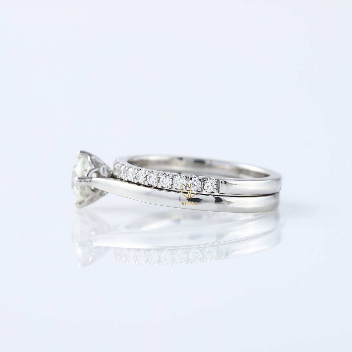 Round Cut Lab Grown Solitaire Diamond Ring With Matching Eternity Wedding Ring Set