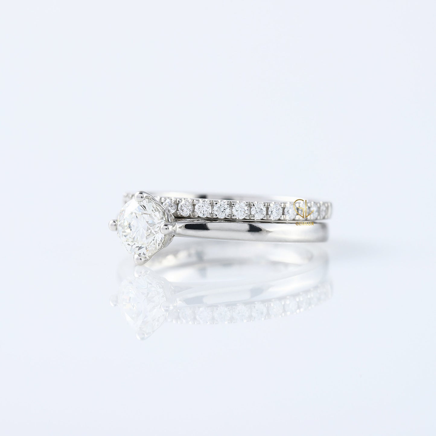 Round Cut Lab Grown Solitaire Diamond Ring With Matching Eternity Wedding Ring Set