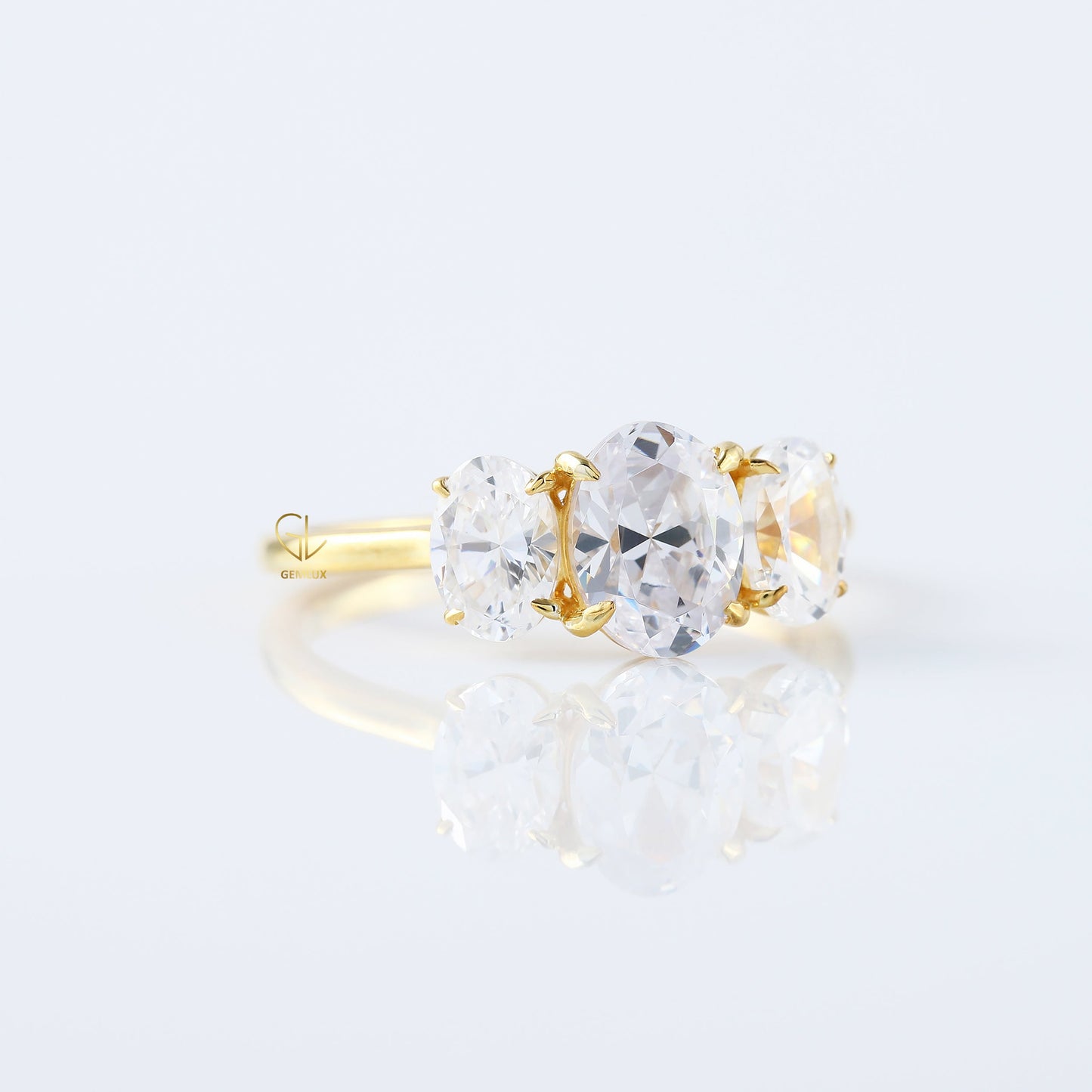 IGI Certified Oval Cut Lab Grown Diamond Three Stone Engagement Ring