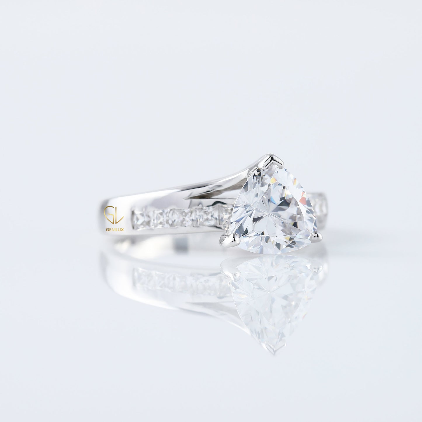 Trillion Cut Moissanite Diamond Bypass Engagement Ring