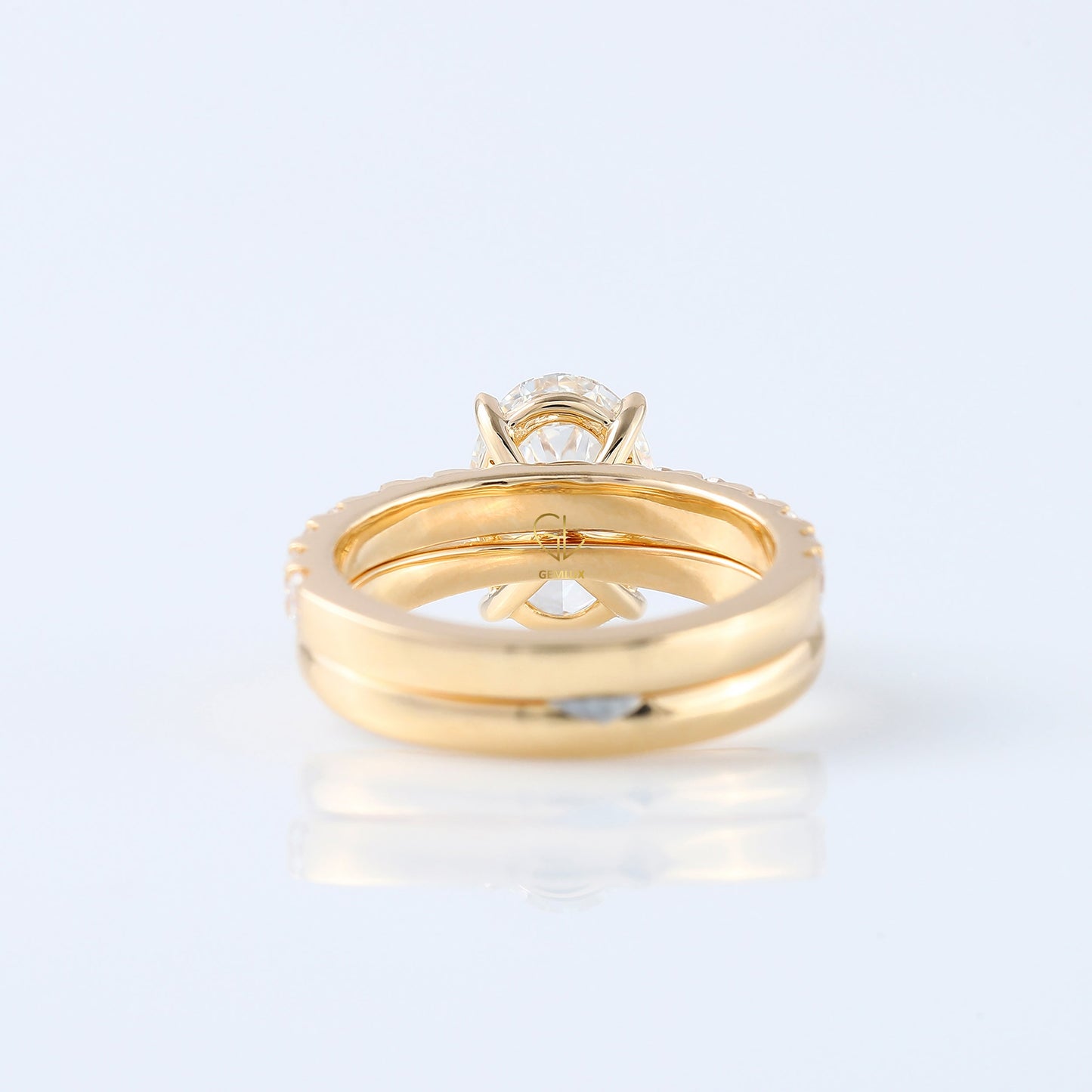 Oval Cut Moissanite Solitaire Ring With Matching Eternity Ring Set