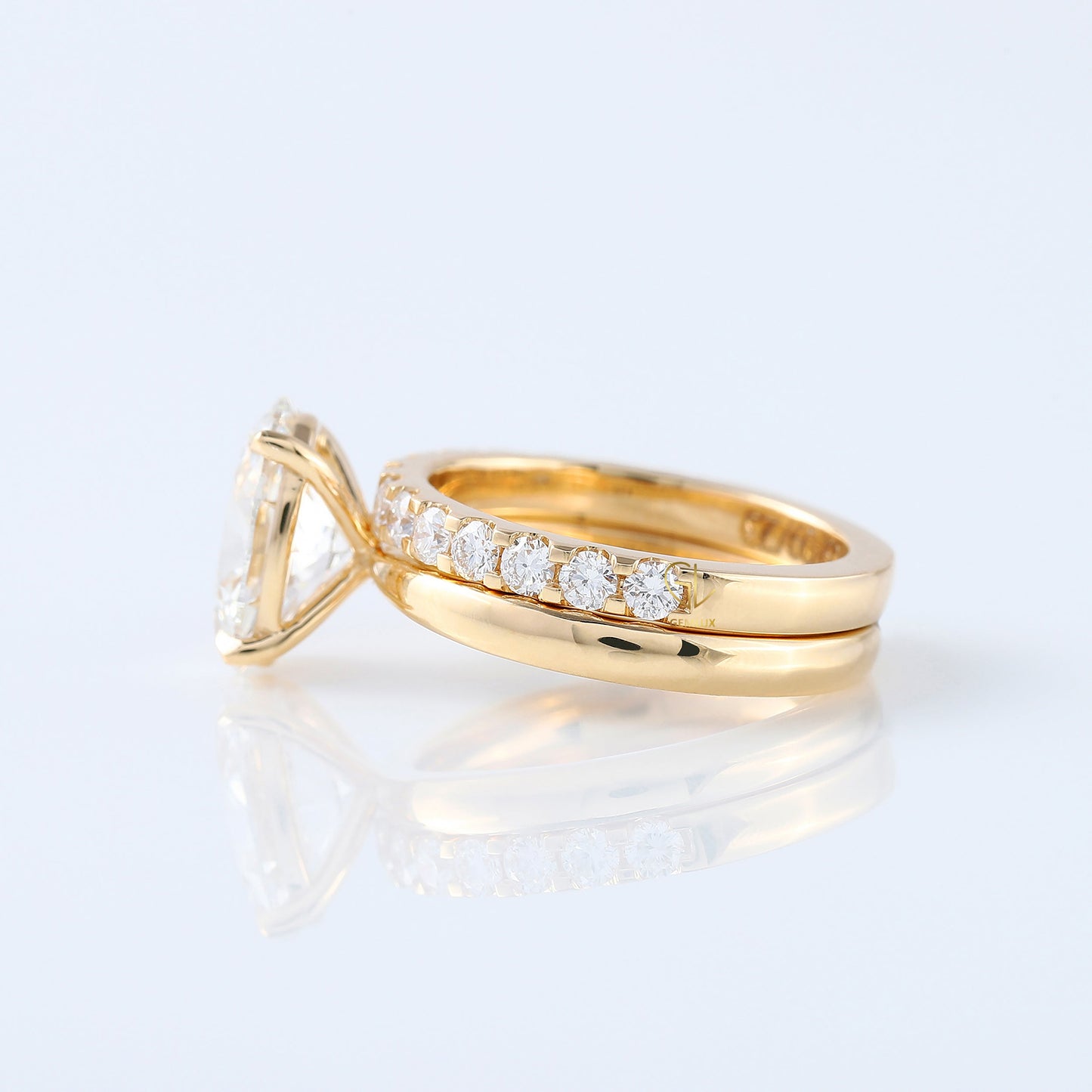 Oval Cut Moissanite Solitaire Ring With Matching Eternity Ring Set