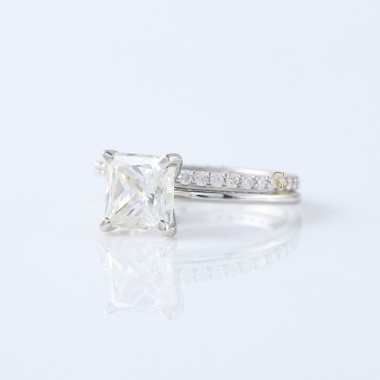 Princess Cut Moissanite Solitaire Diamond Ring With Matching Eternity Ring Set