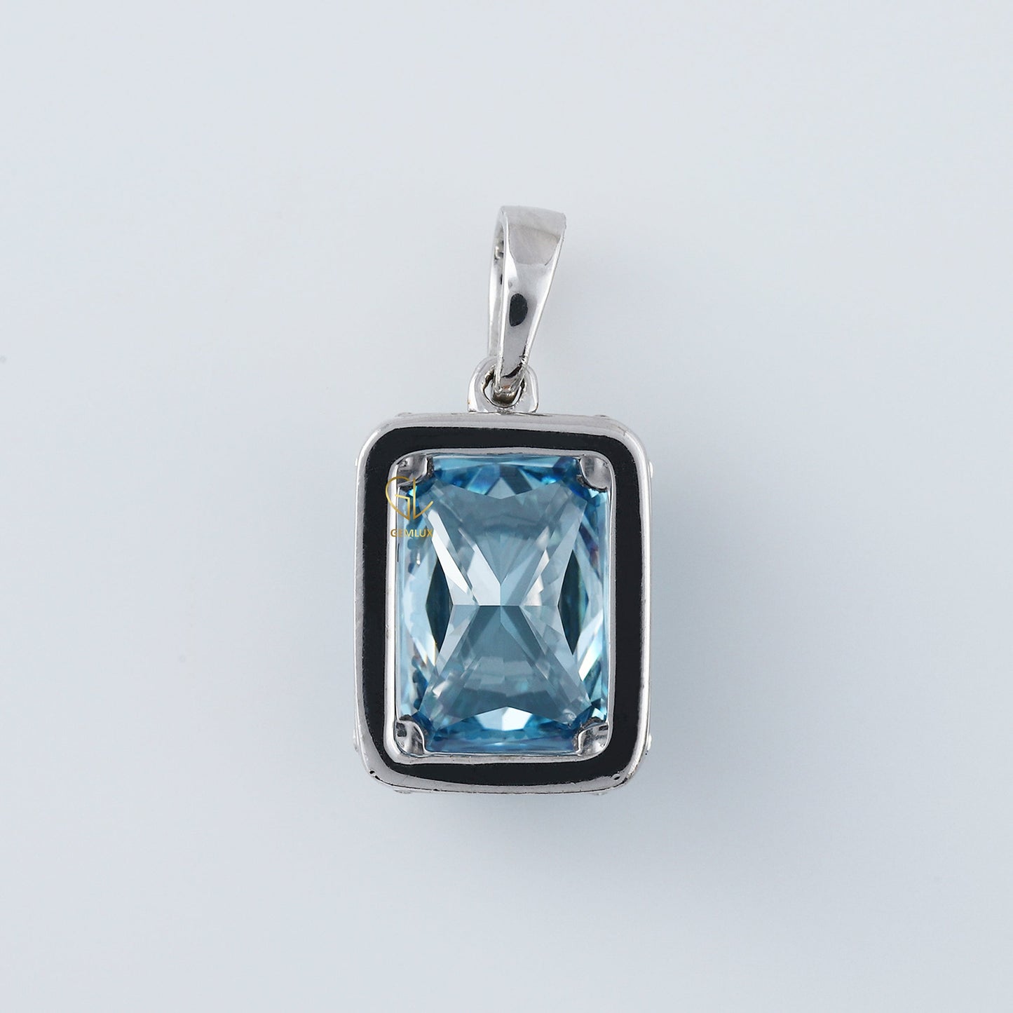Lab Grown Blue Radiant Cut Diamond Halo Solitaire Pendant For Women