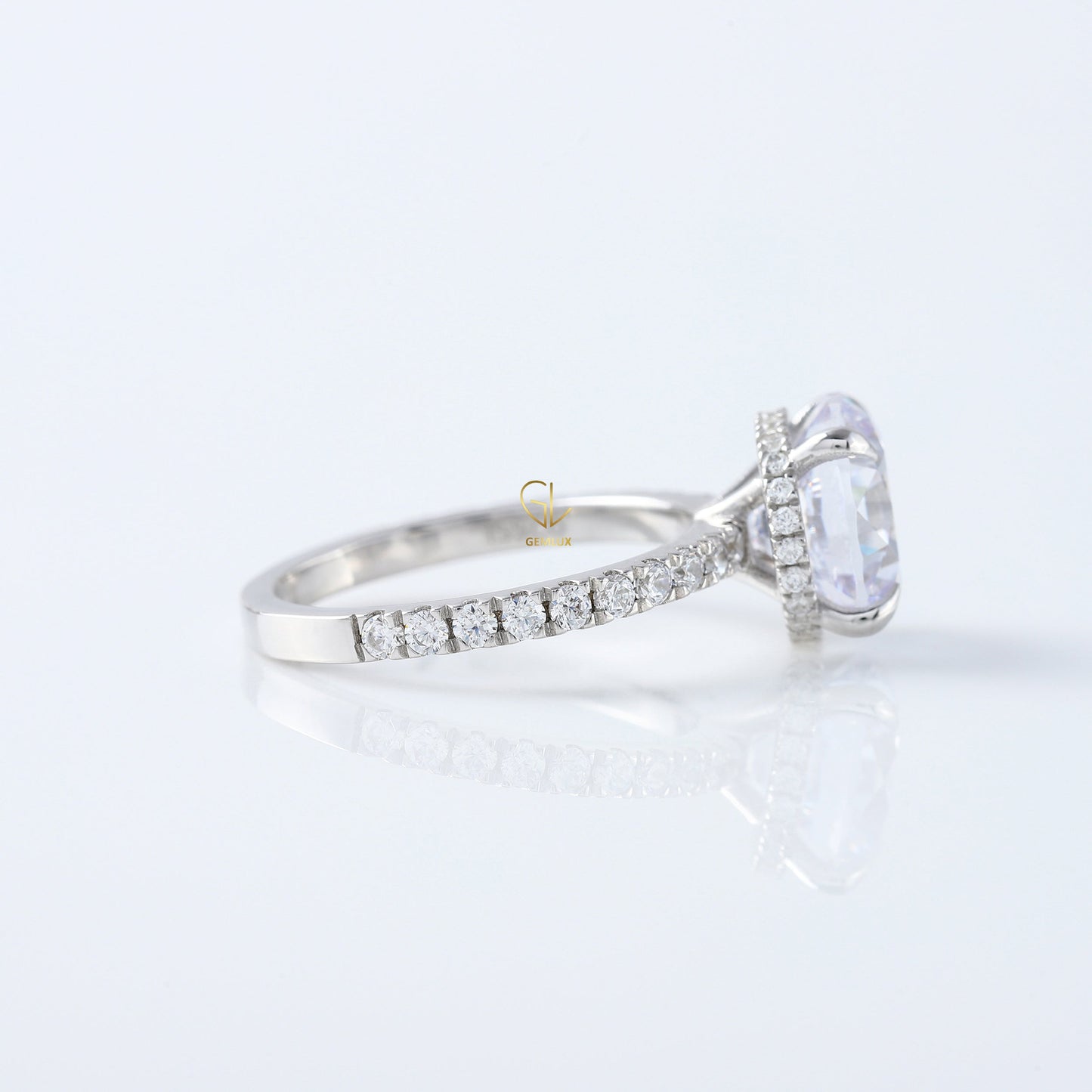 Round Cut Moissanite Diamond Solitaire With Accent Engagement Ring