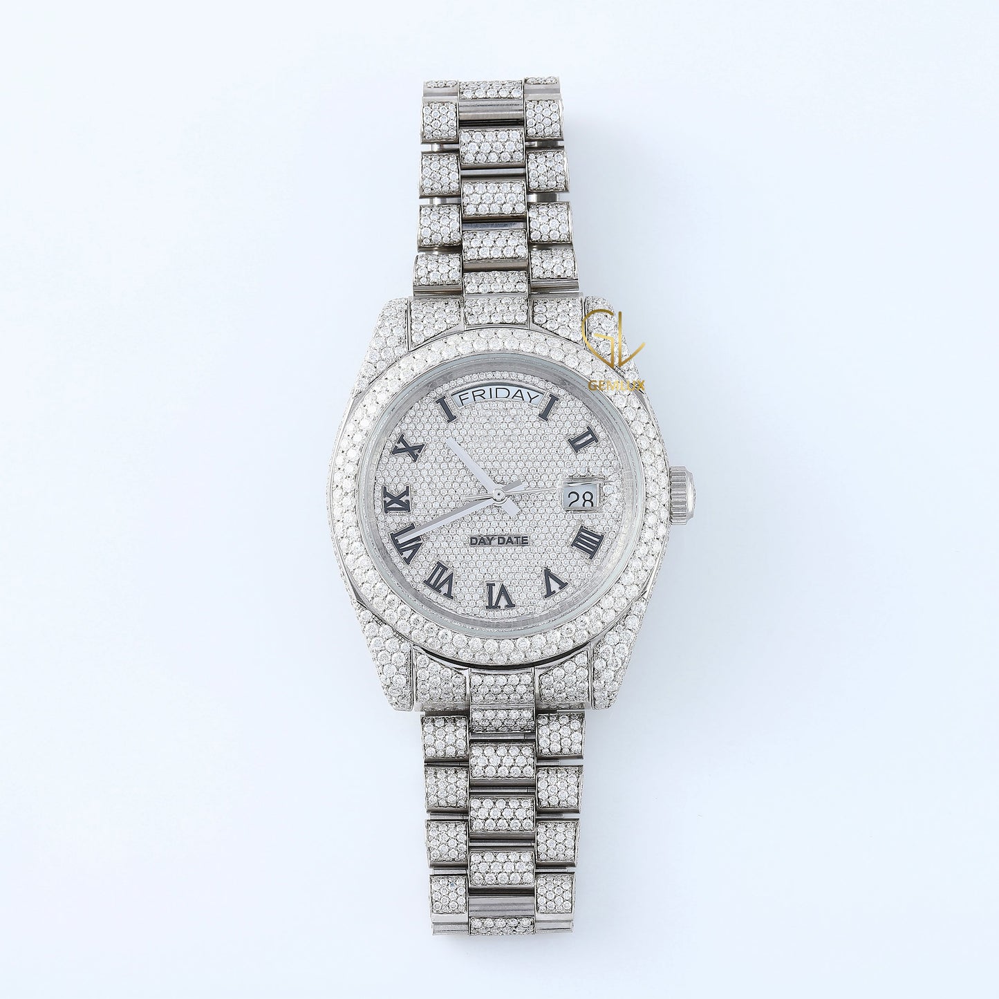 Iced Out VVS Moissanite Diamond Roman Dial Wrist Watch