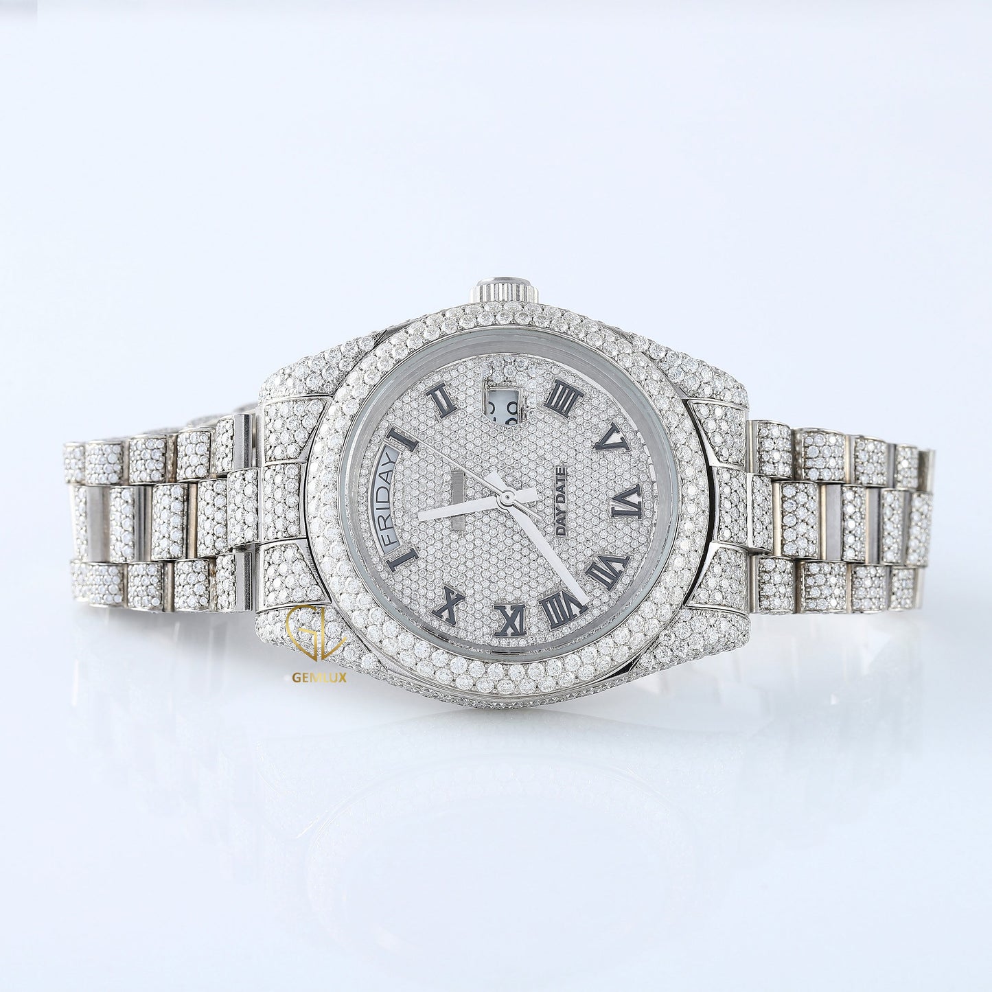 Iced Out VVS Moissanite Diamond Roman Dial Wrist Watch