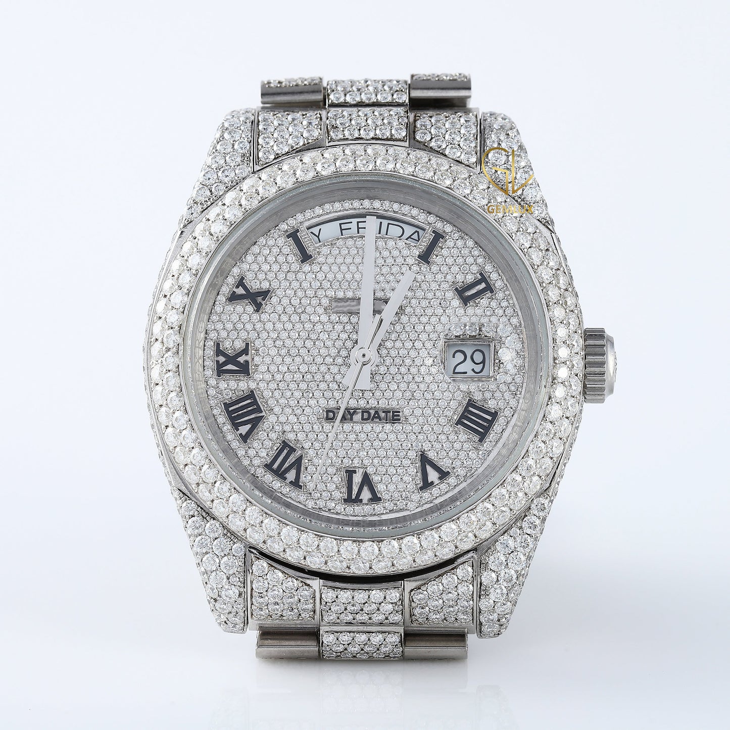Iced Out VVS Moissanite Diamond Roman Dial Wrist Watch
