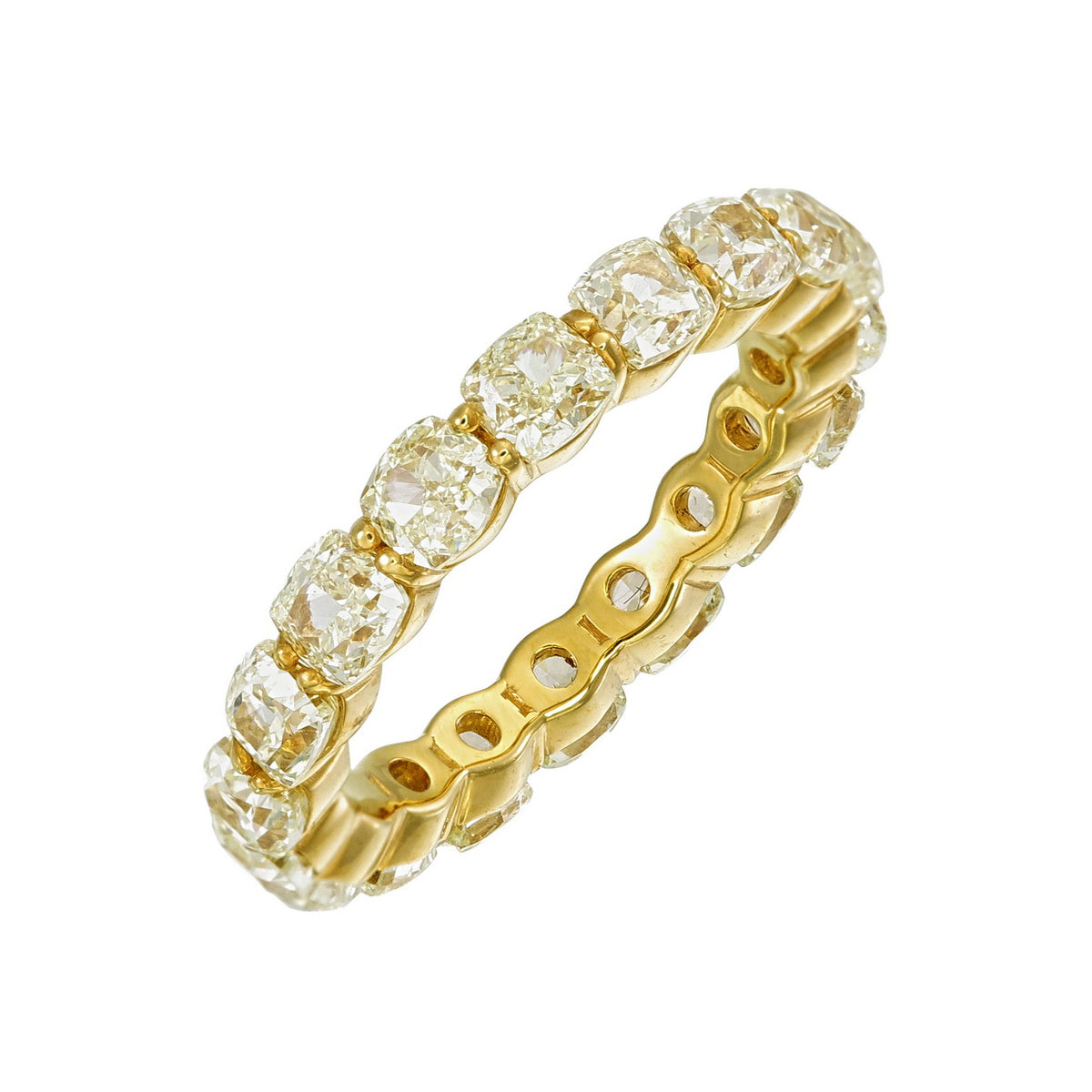 Yellow Color Cushion Cut Natural Diamond Eternity Wedding Band