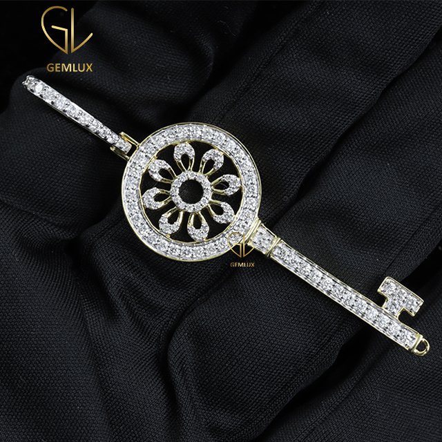 Hip Hop Style Sun Flower Moissanite Diamond Key Pendant