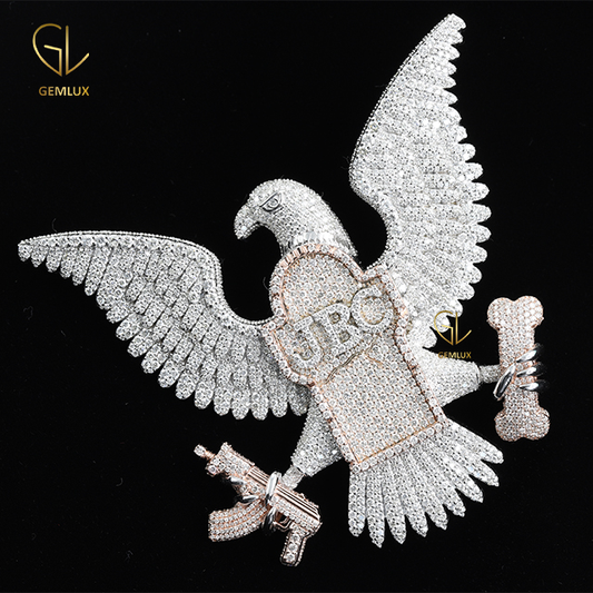 Luxury KING Eagle Iced Out With Guns Letter On Bald Hip Hop Pendant For Men