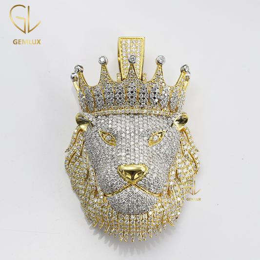 Bling Bling Animal Face Crown Lion Diamond Pendant