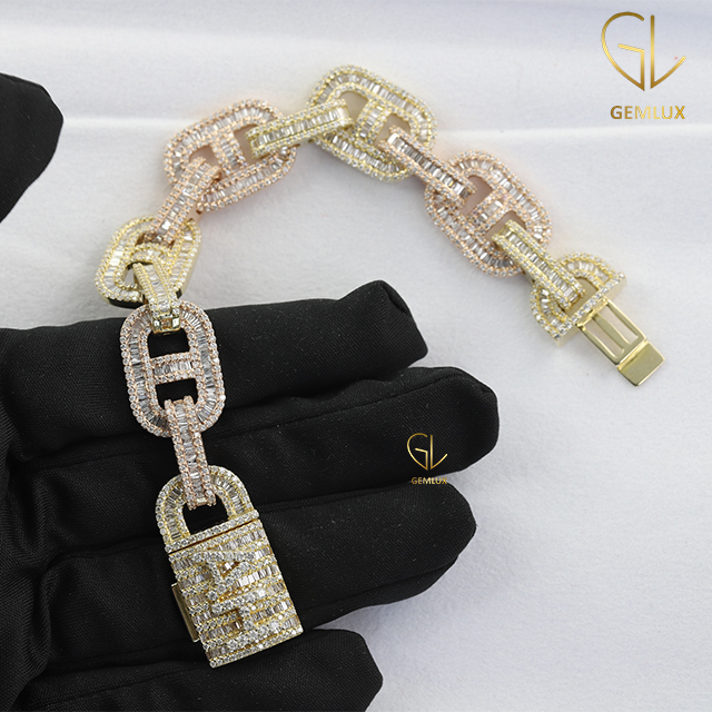 Iced Out Baguette Hip Hop Jewelry Link Chain Bracelets For Men Women