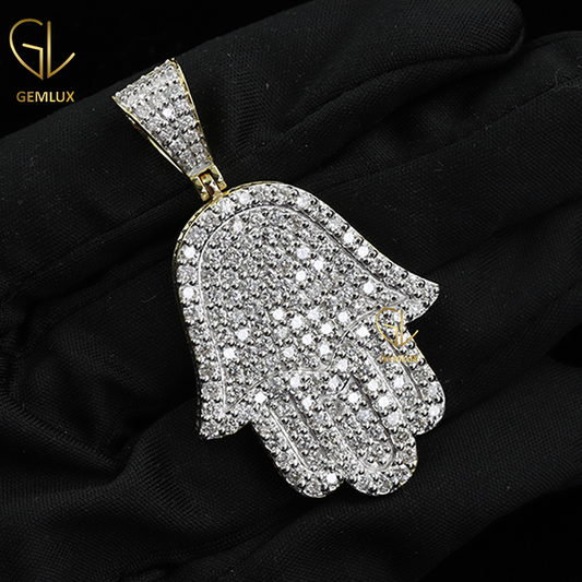 Iced Out Moissanite Diamond Hip Hop Palm Shape Charm Pendant