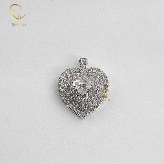 Iced Out Heart Cut Moissanite Diamond Heart Charm Pendant