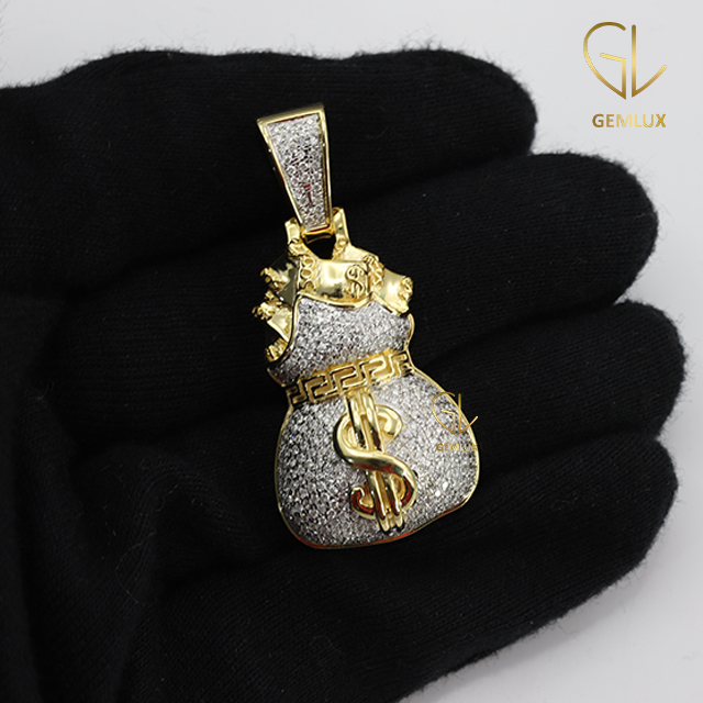 Luxury Fully Iced Out Money Bag Dollar Sign Hiphop Pendant