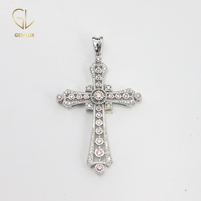 White & Pink Moissanite Diamond Cross Pendant