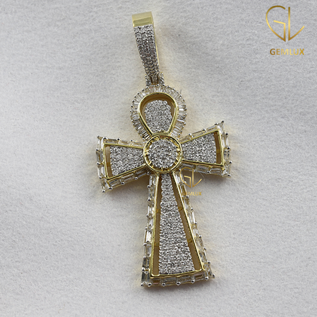 Bust Down Moissanite Diamond Cross Charm Pendant Christmas Gift