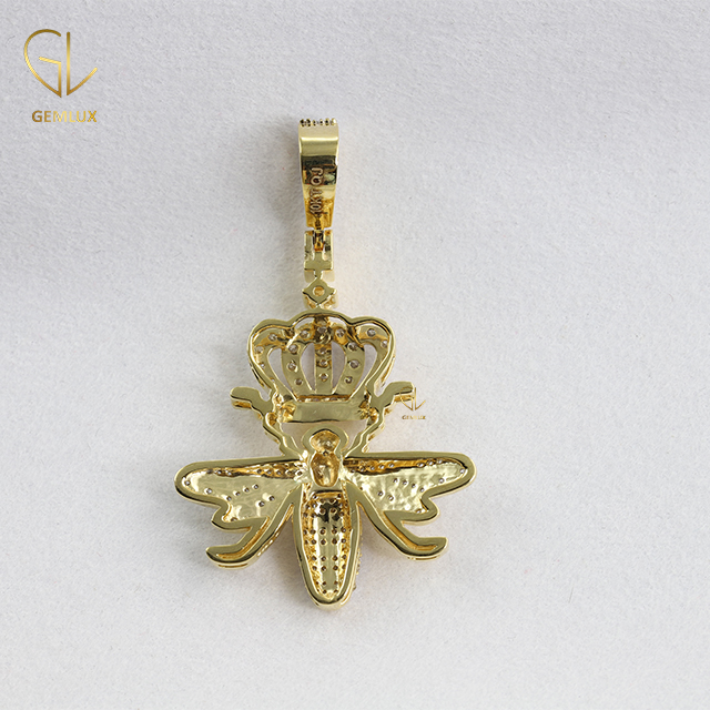 Crown Bee Bling Bling Moissanite Diamond Gold Plated Charm Pendant