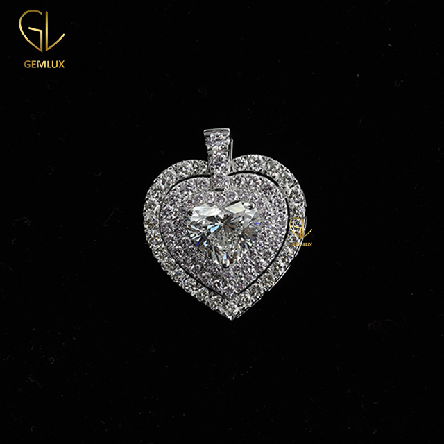 Iced Out Heart Cut Moissanite Diamond Heart Charm Pendant