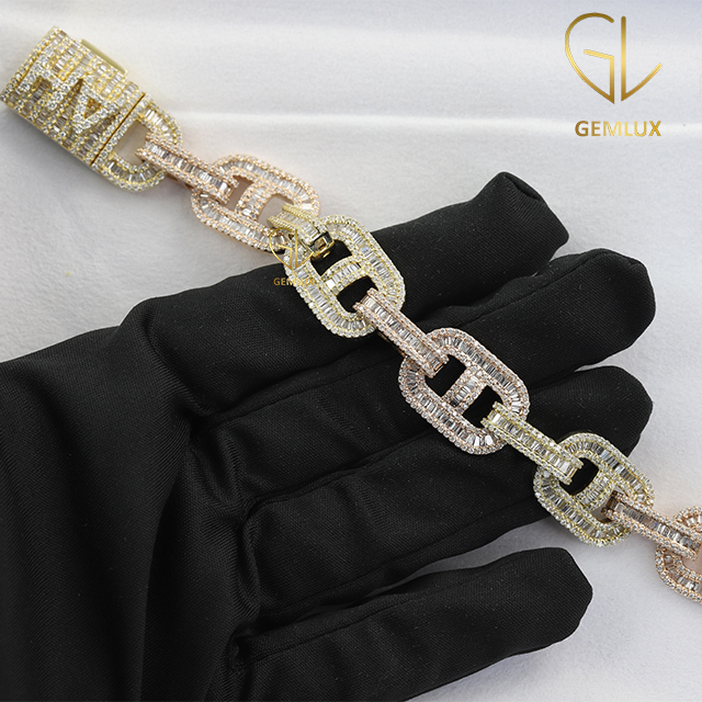 Iced Out Baguette Hip Hop Jewelry Link Chain Bracelets For Men Women