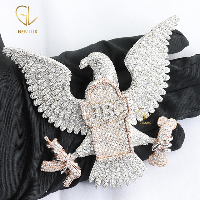 Luxury KING Eagle Iced Out With Guns Letter On Bald Hip Hop Pendant For Men