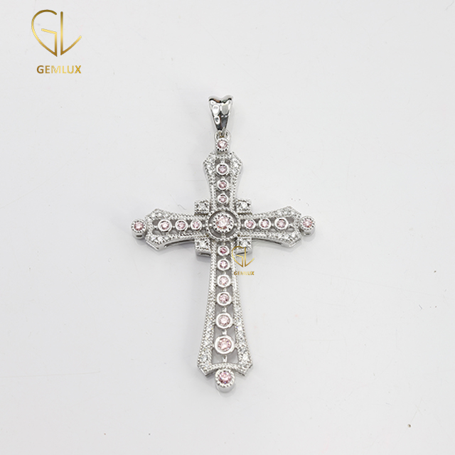 White & Pink Moissanite Diamond Cross Pendant