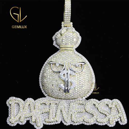 Luxury Fully Iced Out Money Bag Dollar Sign With Letter Hiphop Pendant