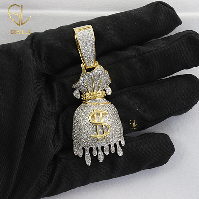 Stylish Fully Iced Out Money Bag Dollar Sign Hiphop Charm Pendant