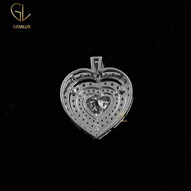 Iced Out Heart Cut Moissanite Diamond Heart Charm Pendant