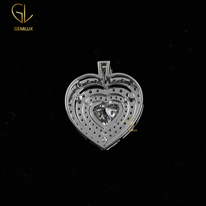 Iced Out Heart Cut Moissanite Diamond Heart Charm Pendant