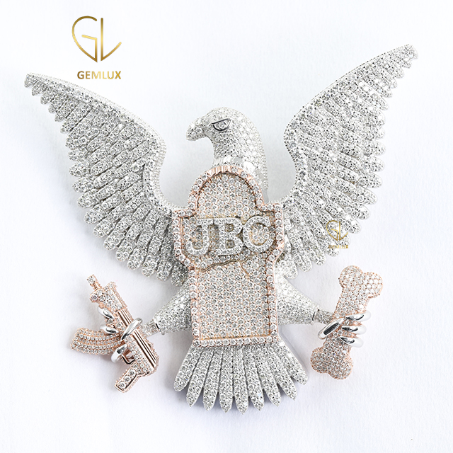 Luxury KING Eagle Iced Out With Guns Letter On Bald Hip Hop Pendant For Men