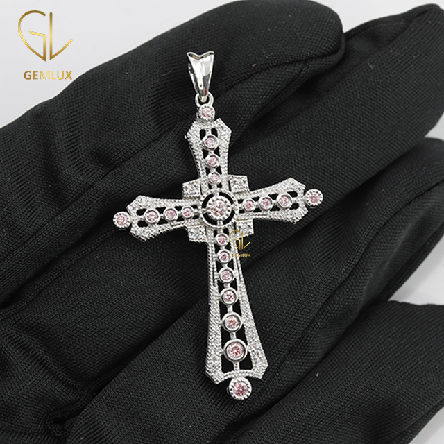 White & Pink Moissanite Diamond Cross Pendant