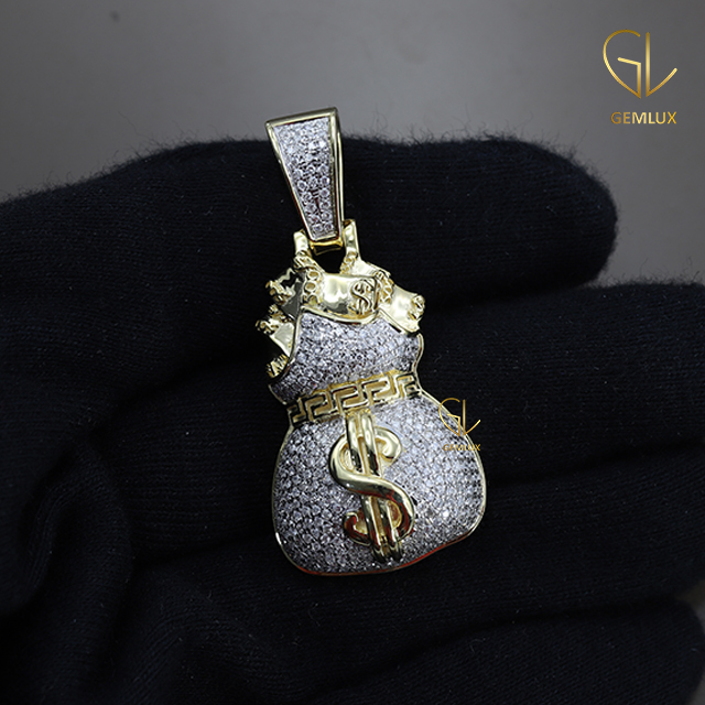 Luxury Fully Iced Out Money Bag Dollar Sign Hiphop Pendant