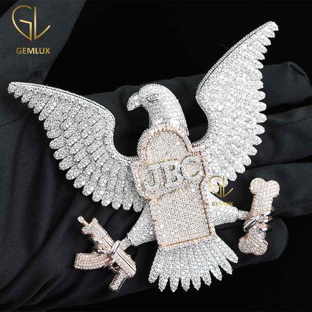 Luxury KING Eagle Iced Out With Guns Letter On Bald Hip Hop Pendant For Men