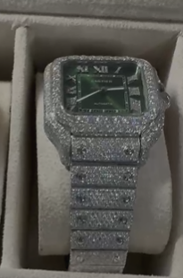 Iced Out Moissanite Diamond Green Dial Hip Hop Watch