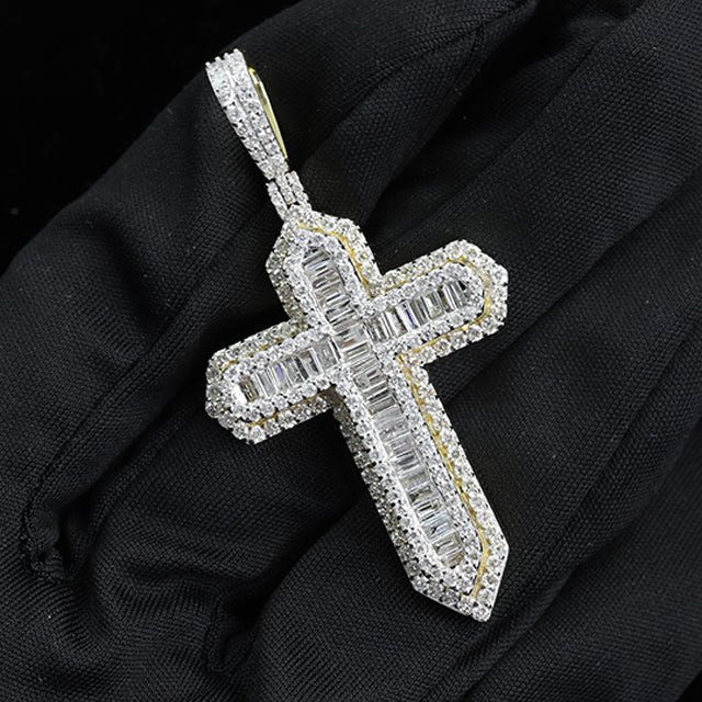 Baguette Diamond Christmas Gift Charm Cross Moissanite Pendant