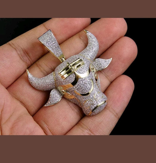 Iced Out 925 Silver Bull HipHop Pendant