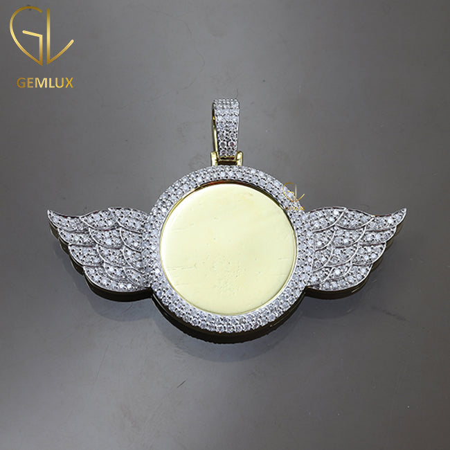 Angel Wings Picture Frame Memory Moissanite Pendant