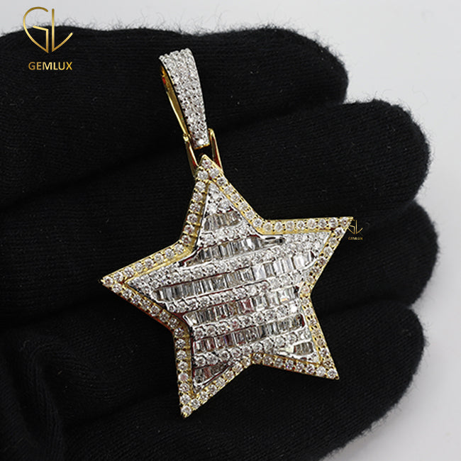 Iced Out Baguette & Round Cut Moissanite HipHop Pendant