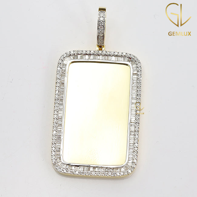 Double Row Moissanite Diamond Rectangle Memory Picture Charm Pendant