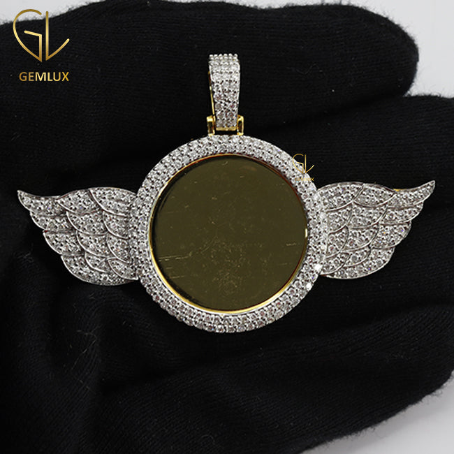 Angel Wings Picture Frame Memory Moissanite Pendant