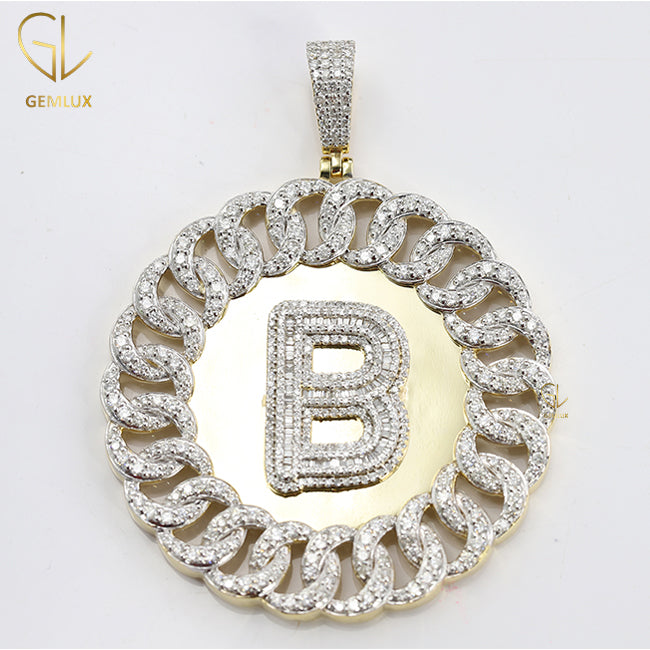 Cuban Link Round Initial Letter Moissanite Pendant