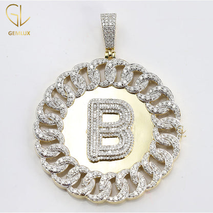 Cuban Link Round Initial Letter Moissanite Pendant