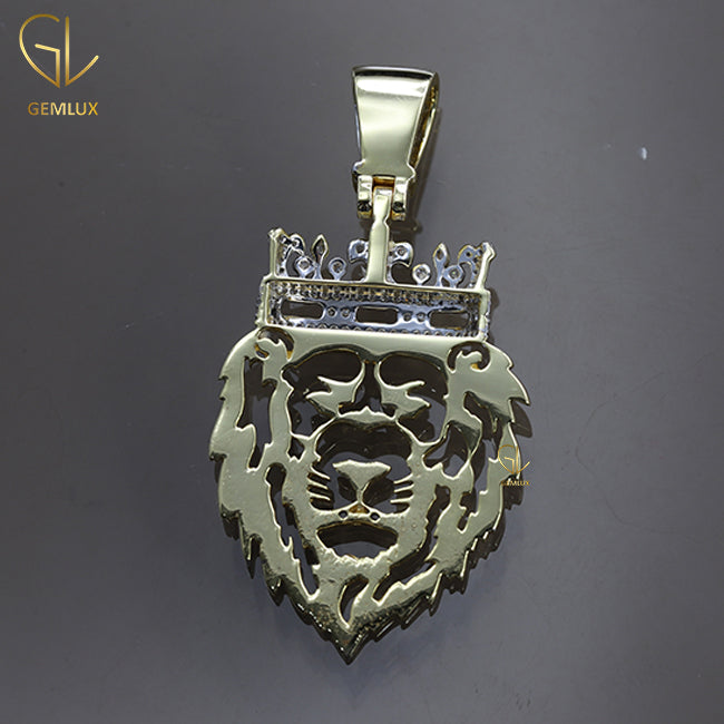 Royal King Crown Lion Animal Face Bling Bling Moissanite Diamond HipHop Pendant