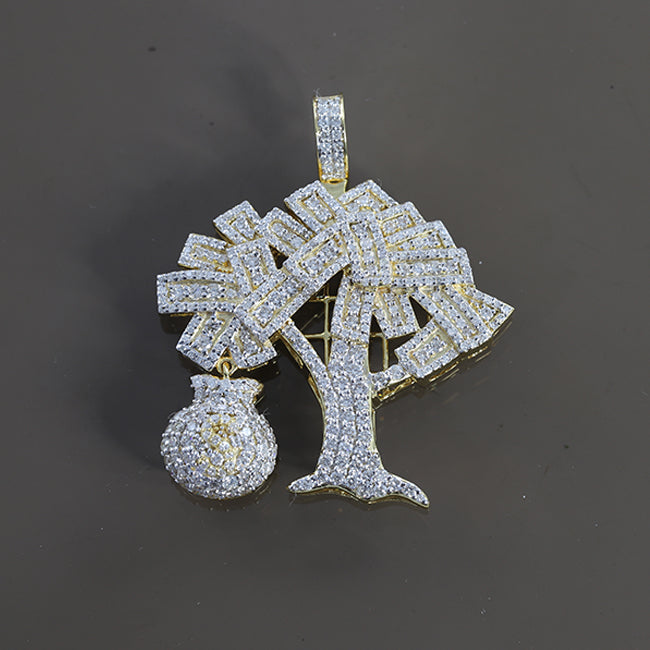 HipHop Iced Out Money Tree With Money Bag Pendant