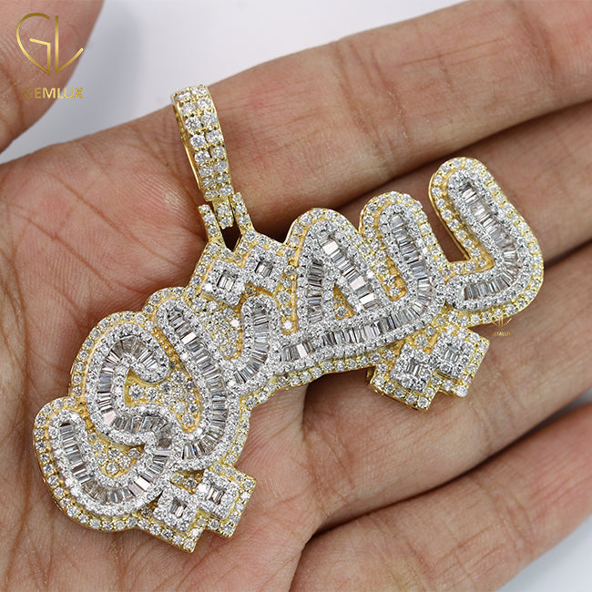 Iced Out Baguette Cut Diamond Custom Name Pendant