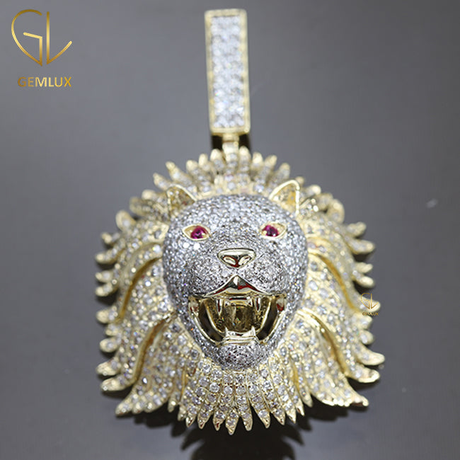 Animal Face Pendant, Iced Out Red Eyes Roaring Lion Hiphop Pendant